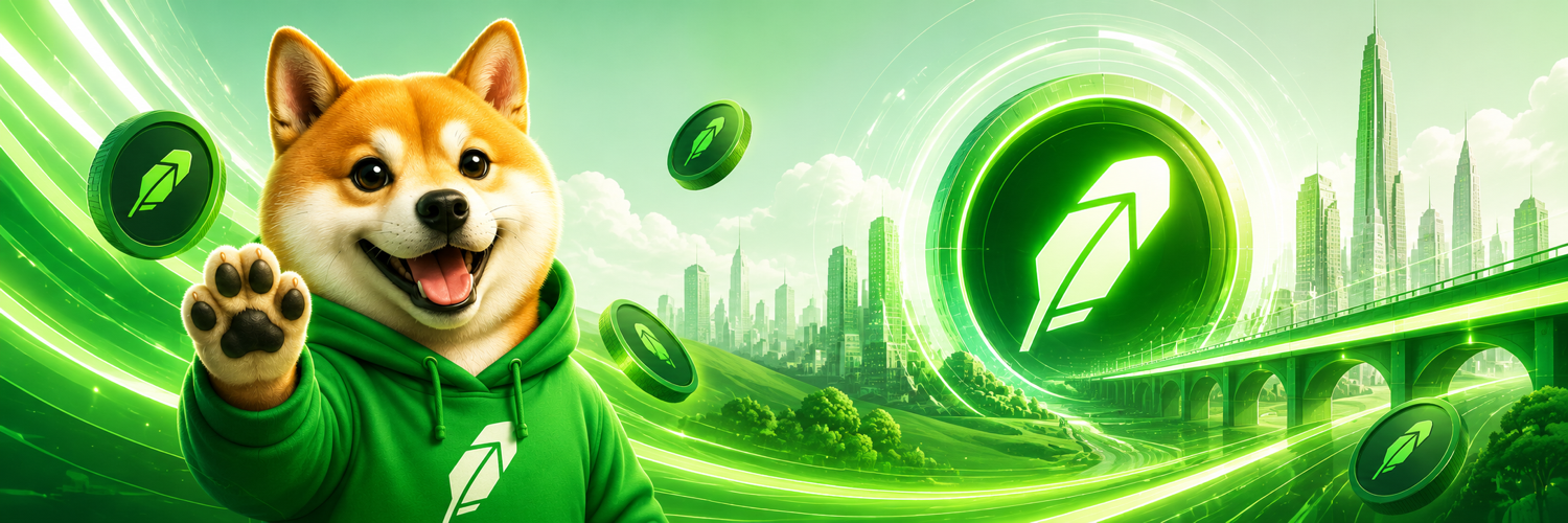 Robin Shiba mascot in a bright green futuristic city